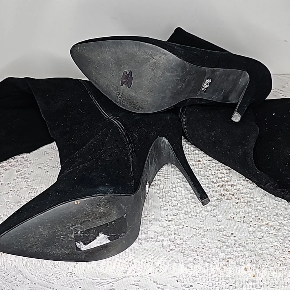 ABS Allen Schwartz Maraeah studded suede over the knee thigh high black boots 10